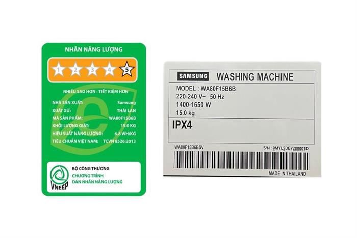 Máy giặt Samsung Inverter 15 kg WA80F15B6BSV